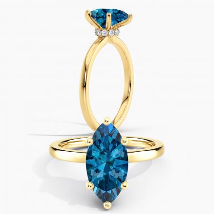 Lab Grown Diamond Ribbon Halo Engagement Ring Marquise 2.00 ct. (Blue, VS-SI) Available variations 0.50 ct - 2.00 ct in 14k Yellow Gold