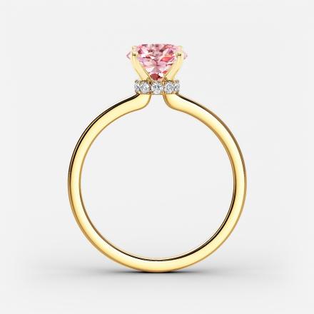 Lab Grown Diamond Ribbon Halo Engagement Ring Oval 0.50 ct. (Pink, VS-SI) in 14k Yellow Gold