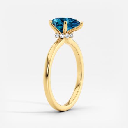Lab Grown Diamond Ribbon Halo Engagement Ring Pear 0.50 ct. (Blue, VS-SI) in 14k Yellow Gold