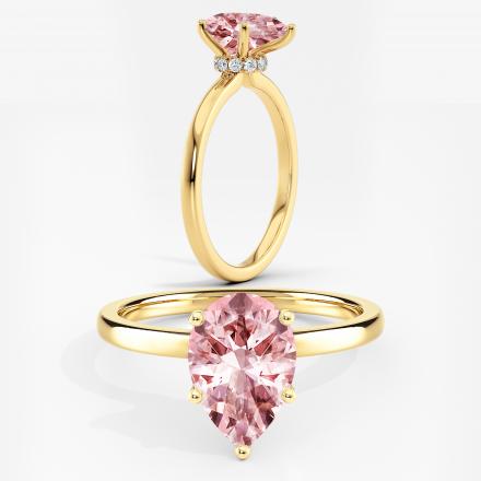 Lab Grown Diamond Ribbon Halo Engagement Ring Pear 0.50 ct. (Pink, VS-SI) in 14k Yellow Gold