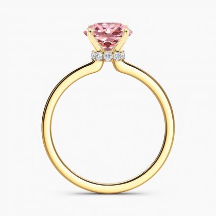 Lab Grown Diamond Ribbon Halo Engagement Ring Round 0.50 ct. (Pink, VS-SI) in 14k Yellow Gold