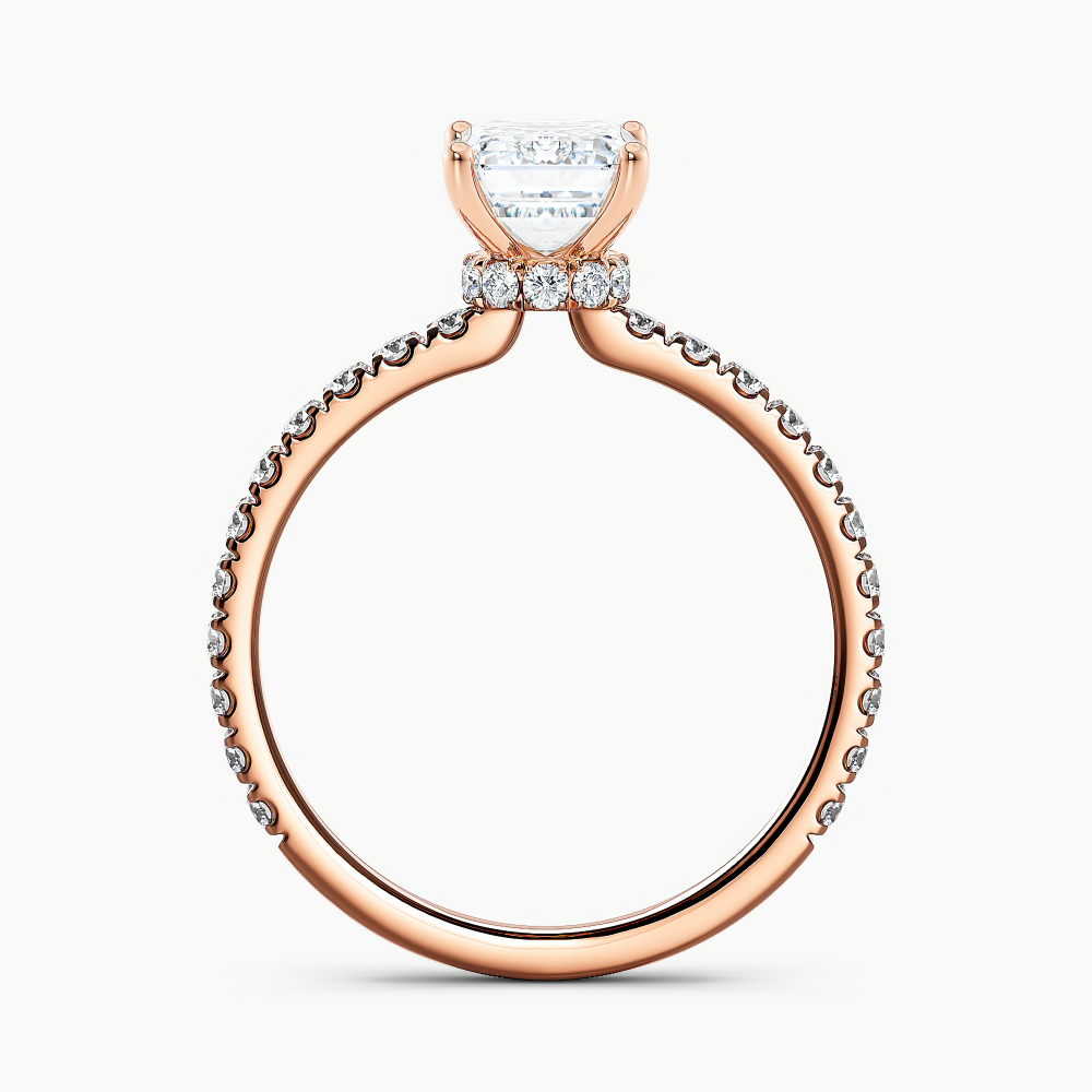 Lab Grown Diamond Ribbon Halo Diamond Engagement Ring Emerald 1.00 ct. (I-J, VS1-VS2) in 14k Rose Gold