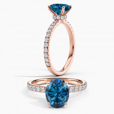 Lab Grown Diamond Ribbon Halo Engagement Ring Oval 0.50 ct. (Blue, VS-SI) in 14k Rose Gold