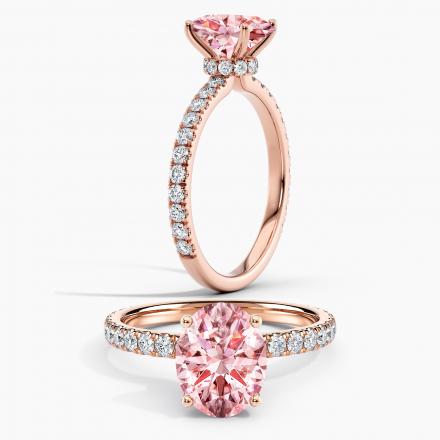 Lab Grown Diamond Ribbon Halo Engagement Ring Oval 1.00 ct. (Pink, VS-SI) Available variations 0.50 ct - 2.50 ct in 14k Rose Gold