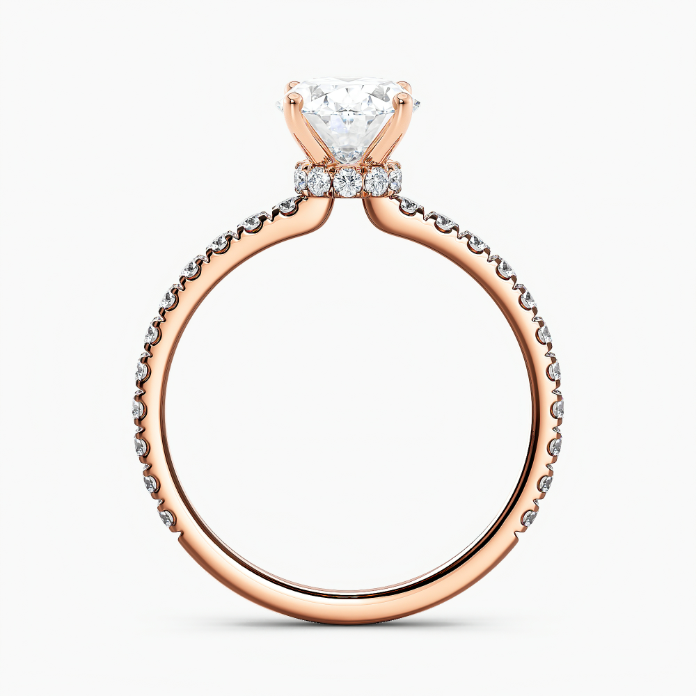 Lab Grown Diamond Ribbon Halo Diamond Engagement Ring Oval 1.00 ct. (I-J, VS1-VS2) in 14k Rose Gold