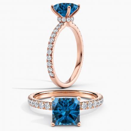 Lab Grown Diamond Ribbon Halo Engagement Ring Princess 2.00 ct. (Blue, VS-SI) Available variations 0.50 ct - 2.00 ct in 14k Rose Gold