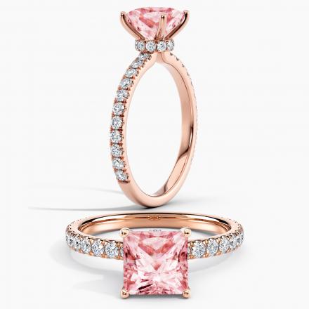 Lab Grown Diamond Ribbon Halo Engagement Ring Princess 1.50 ct. (Pink, VS-SI) Available variations 0.50 ct - 2.50 ct in 14k Rose Gold