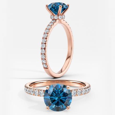 Natural Diamond Ribbon Halo Diamond Engagement Ring Round 5.00 ct. (Blue, I1) in 14k Rose Gold