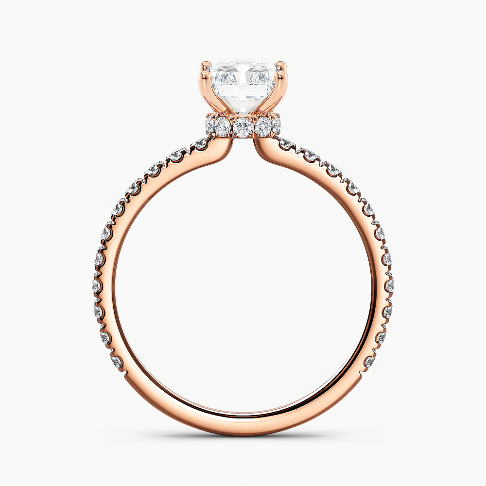 Lab Grown Diamond Ribbon Halo Diamond Engagement Ring Radiant 1.00 ct. (I-J, VS1-VS2) in 14k Rose Gold