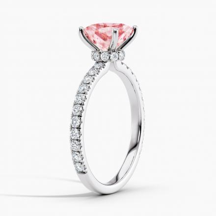 Lab Grown Diamond Ribbon Halo Engagement Ring Cushion 1.00 ct. (Pink, VS-SI) in 14k White Gold