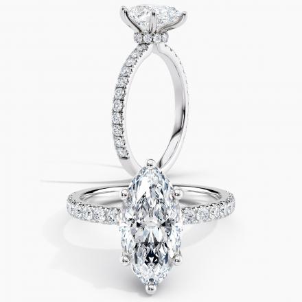 Lab Grown Diamond Ribbon Halo Diamond Engagement Ring Marquise 1.00 ct. (I-J, VS1-VS2) Available Variations 1.00 ct to 5.00 ct in 14k White Gold