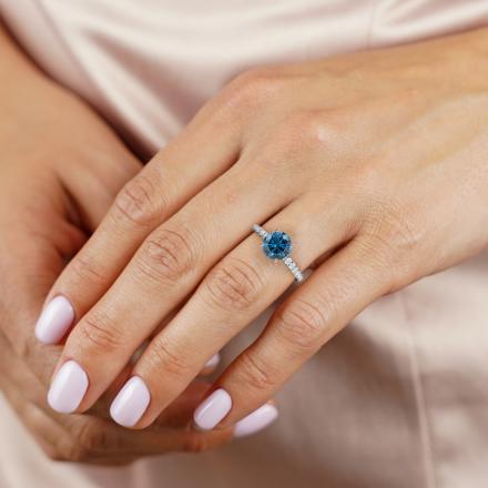 Natural Diamond Ribbon Halo Diamond Engagement Ring Round 5.00 ct. (Blue, I1) in 14k White Gold