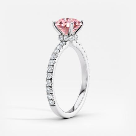 Lab Grown Diamond Ribbon Halo Engagement Ring Round 0.50 ct. (Pink, VS-SI) in 14k White Gold