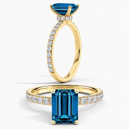 Lab Grown Diamond Ribbon Halo Engagement Ring Emerald 0.75 ct. (Blue, VS-SI) in 14k Yellow Gold