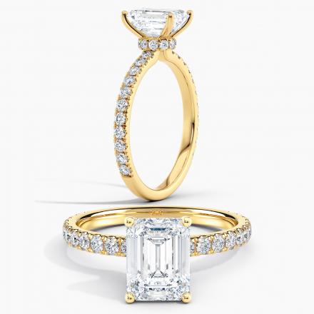 Lab Grown Diamond Ribbon Halo Diamond Engagement Ring Emerald 1.00 ct. (I-J, VS1-VS2) in 14k Yellow Gold
