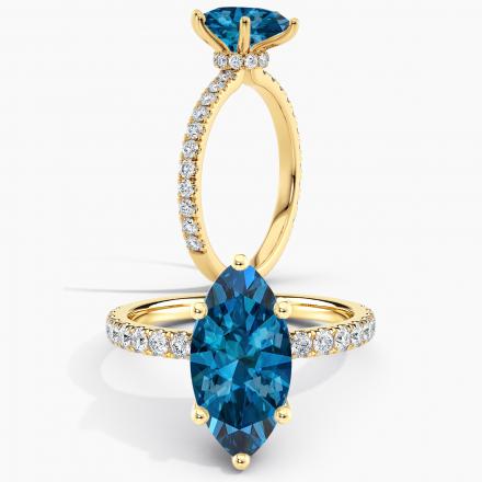 Lab Grown Diamond Ribbon Halo Engagement Ring Marquise 2.00 ct. (Blue, VS-SI) Available variations 0.50 ct - 2.00 ct in 14k Yellow Gold