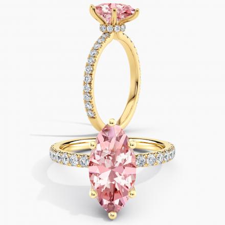 Lab Grown Diamond Ribbon Halo Engagement Ring Marquise 2.00 ct. (Pink, VS-SI) Available variations 0.50 ct - 2.50 ct in 14k Yellow Gold