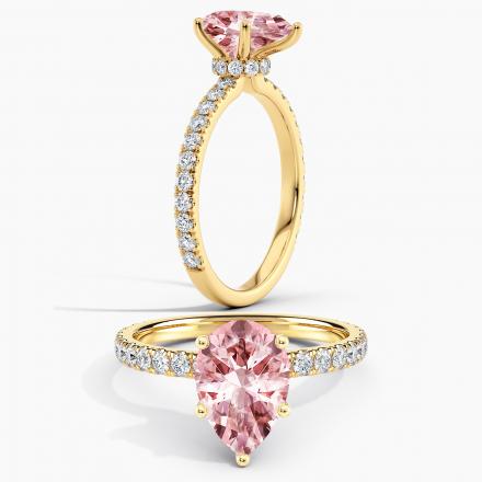 Lab Grown Diamond Ribbon Halo Engagement Ring Pear 0.50 ct. (Pink, VS-SI) in 14k Yellow Gold