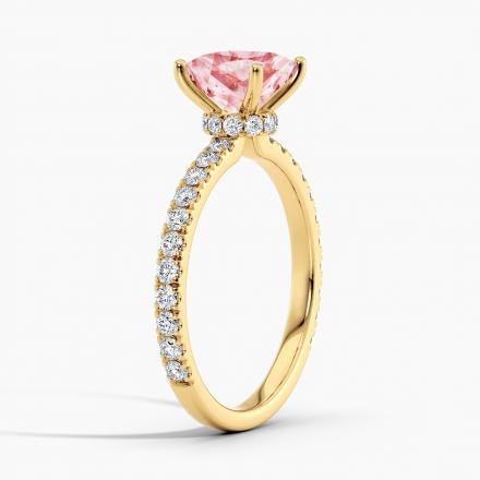 Lab Grown Diamond Ribbon Halo Engagement Ring Princess 0.50 ct. (Pink, VS-SI) in 14k Yellow Gold