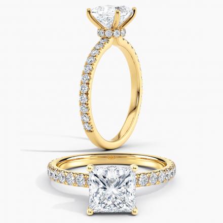 Lab Grown Diamond Ribbon Halo Diamond Engagement Ring Princess 1.00 ct. (I-J, VS1-VS2) in 14k Yellow Gold