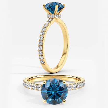 Lab Grown Diamond Ribbon Halo Engagement Ring Round 1.00 ct. (Blue, VS-SI) in 14k Yellow Gold