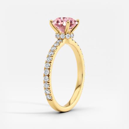 Lab Grown Diamond Ribbon Halo Engagement Ring Round 0.50 ct. (Pink, VS-SI) in 14k Yellow Gold