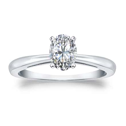 Certified 14k White Gold 4-Prong Oval Diamond Solitaire Ring 0.50 ct. tw. (H-I, I1)