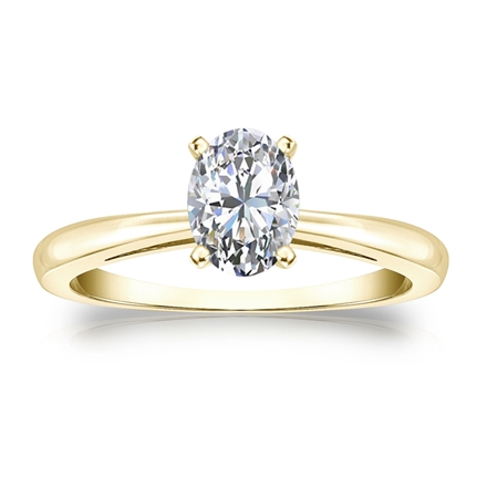 Certified 14k Yellow Gold 4-Prong Oval Diamond Solitaire Ring 0.75 ct. tw. (H-I, SI1-SI2)