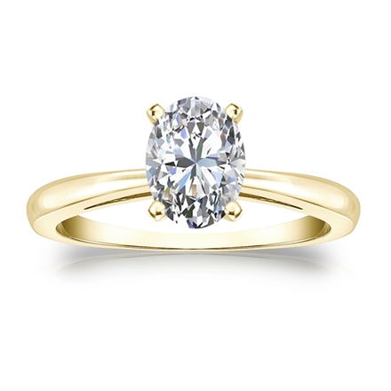 Certified 14k Yellow Gold 4-Prong Oval Diamond Solitaire Ring 1.00 ct. tw. (G-H, VS1-VS2)