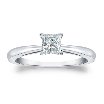Natural Diamond Solitaire Ring Princess 0.50 ct. tw. (G-H, SI1) 14k White Gold 4-Prong