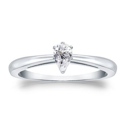 Natural Diamond Solitaire Ring Pear 0.33 ct. tw. (I-J, I1-I2) 18k White Gold V-End Prong