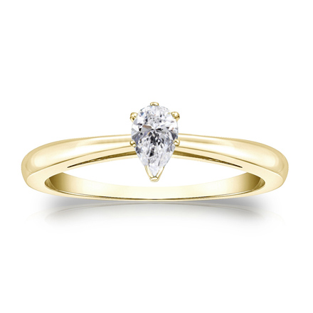 Natural Diamond Solitaire Ring Pear 0.33 ct. tw. (G-H, VS1-VS2) 14k Yellow Gold V-End Prong