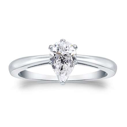 Natural Diamond Solitaire Ring Pear 0.50 ct. tw. (H-I, SI1-SI2) 14k White Gold V-End Prong