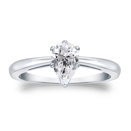 Natural Diamond Solitaire Ring Pear 0.75 ct. tw. (H-I, SI1-SI2) Platinum V-End Prong