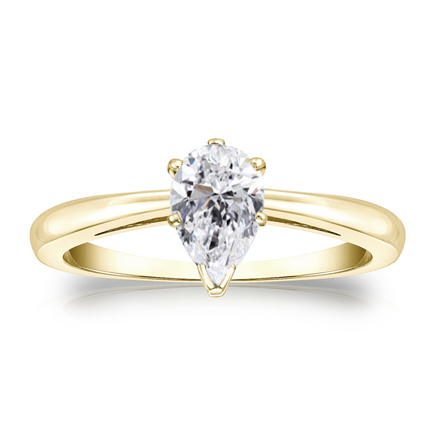 Natural Diamond Solitaire Ring Pear 0.75 ct. tw. (I-J, I1-I2) 14k Yellow Gold V-End Prong