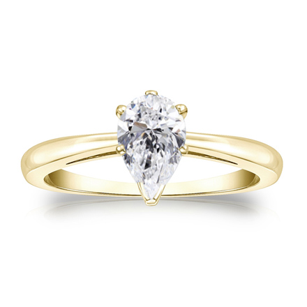 Lab Grown Diamond Solitaire Ring Pear 2.00 ct. tw. (F-G, VS) 14k Yellow Gold V-End Prong