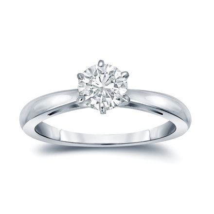 Certified 14k White Gold 6-Prong Round Diamond Solitaire Ring 0.50 ct. tw. (H-I, SI1-SI2)