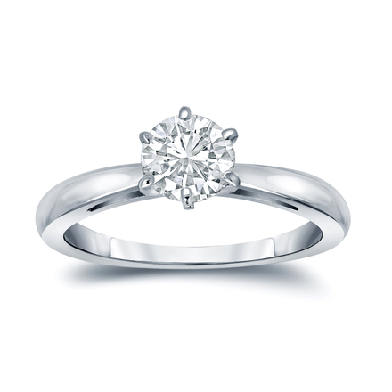 Natural Diamond Solitaire Ring Round 0.75 ct. tw. (G-H, VS1-VS2) 14k White Gold 6-Prong