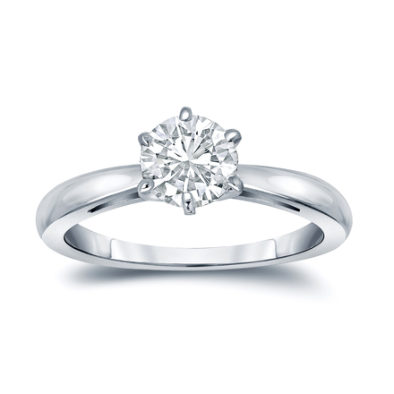 Certified 18k White Gold 6-Prong Round Diamond Solitaire Ring 1.00 ct. tw. (G-H, VS2)