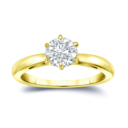 Certified 18k Yellow Gold 6-Prong Round Diamond Solitaire Ring 1.00 ct. tw. (G-H, VS2)