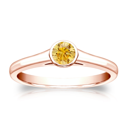 Certified 14k Rose Gold Bezel Round Yellow Diamond Ring 0.25 ct. tw. (Yellow, SI1-SI2)