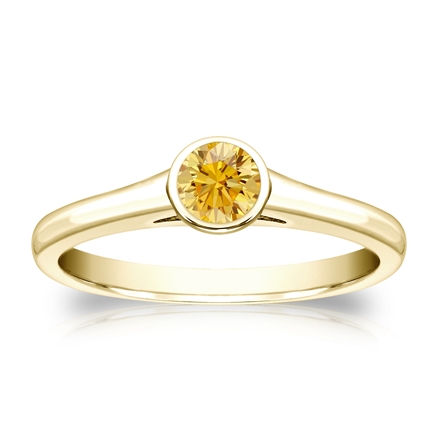 Certified 14k Yellow Gold Bezel Round Yellow Diamond Ring 0.33 ct. tw. (Yellow, SI1-SI2)