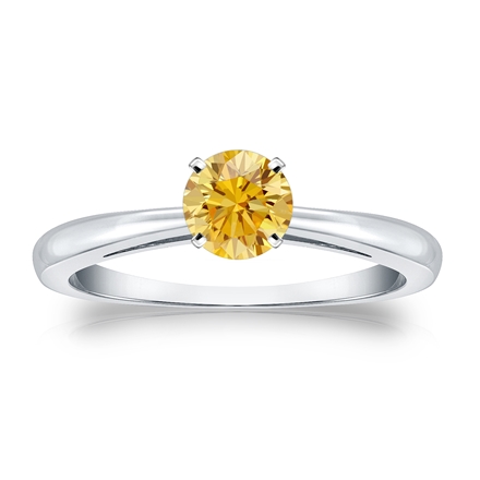 Certified 14k White Gold 4-Prong Yellow Diamond Solitaire Ring 0.50 ct. tw. (Yellow, SI1-SI2)