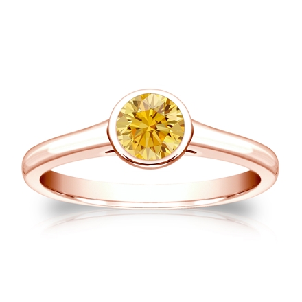 Certified 14k Rose Gold Bezel Round Yellow Diamond Ring 0.50 ct. tw. (Yellow, SI1-SI2)