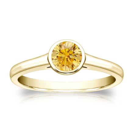 Certified 14k Yellow Gold Bezel Round Yellow Diamond Ring 0.50 ct. tw. (Yellow, SI1-SI2)