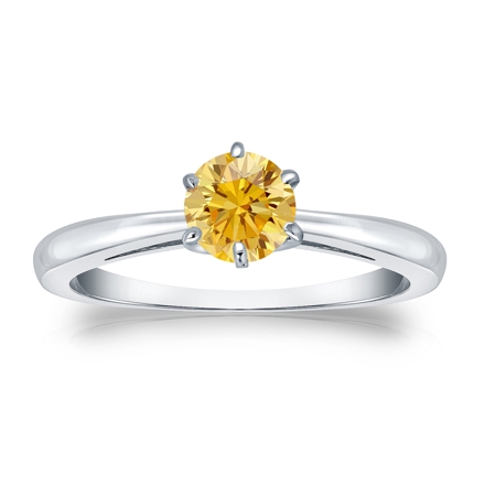 Certified 14k White Gold 6-Prong Yellow Diamond Solitaire Ring 0.50 ct. tw. (Yellow, SI1-SI2)