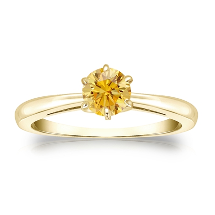 Certified 18k Yellow Gold 6-Prong Yellow Diamond Solitaire Ring 0.50 ct. tw. (Yellow, SI1-SI2)