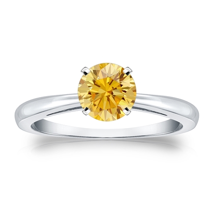 Certified 18k White Gold 4-Prong Yellow Diamond Solitaire Ring 0.75 ct. tw. (Yellow, SI1-SI2)