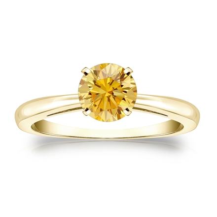Certified 14k Yellow Gold 4-Prong Yellow Diamond Solitaire Ring 0.75 ct. tw. (Yellow, SI1-SI2)