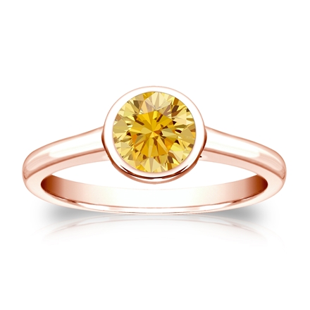 Certified 14k Rose Gold Bezel Round Yellow Diamond Ring 0.75 ct. tw. (Yellow, SI1-SI2)